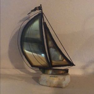 Vintage DeMott Brass Onyx Sailboat Sculpture
